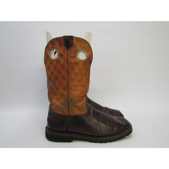 Justin Mens Size 10 D Orange Brown Leather Buckaroo Cowboy Western Boots main image 8